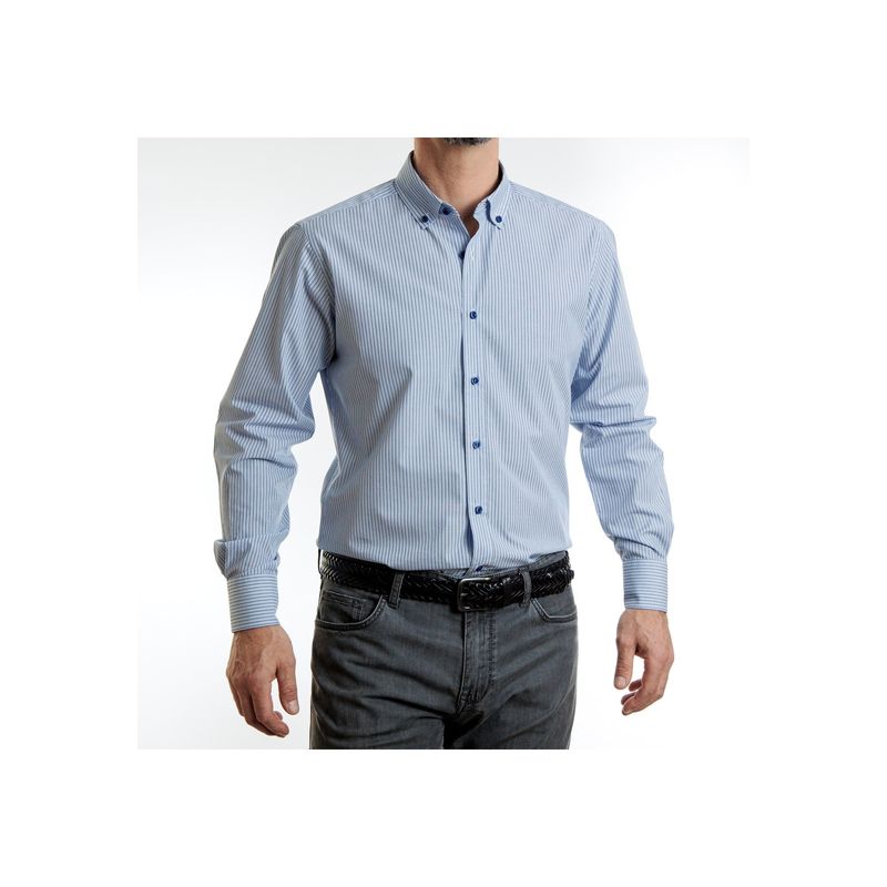 VANDINE - Camisa Etiqueta Negra listada azul-celeste Buttondown Slim V24-1 VANDINE