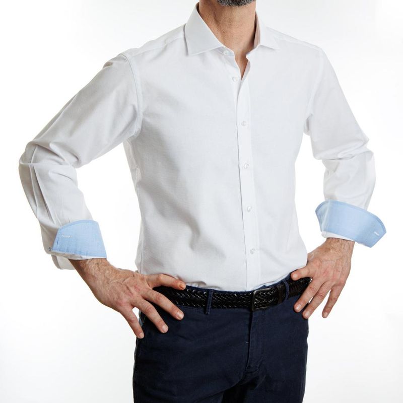 VANDINE - Camisa Etiqueta Negra Texturada blanca Slim con contrastes V24-1 VANDINE