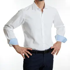 VANDINE - Camisa Etiqueta Negra Texturada blanca Slim con contrastes V24-1