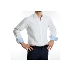 VANDINE - Camisa Etiqueta Negra Texturada blanca Slim con contrastes V24-1