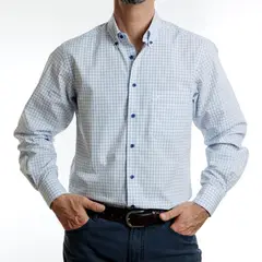 VANDINE - Camisa Etiqueta Negra a cuadros azul-celeste Buttondown Regular V24-1