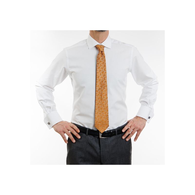 VANDINE - Camisa Etiqueta Negra Texturada blanca Slim con puño para colleras V24-1 VANDINE