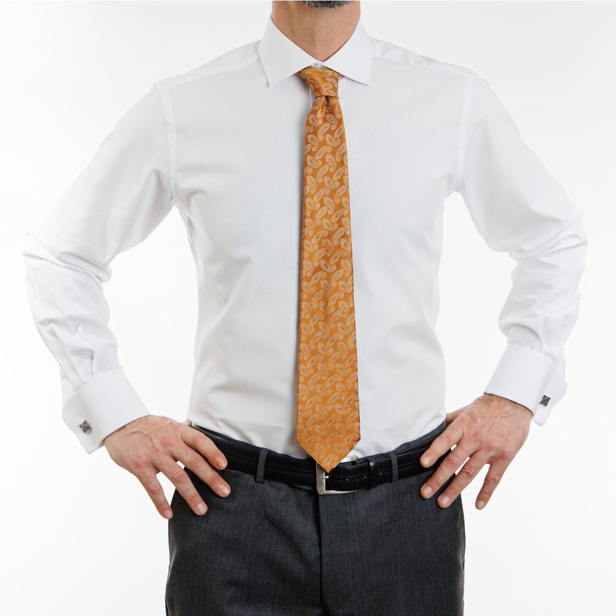 VANDINE - Camisa Etiqueta Negra Texturada blanca Slim con puño para colleras V24-1 VANDINE