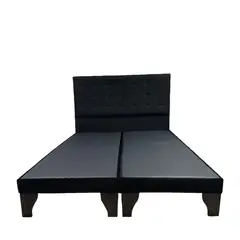 FLOBAL - Cama Europea 2 Plazas Base Dividida + Respaldo Abotonada Negra