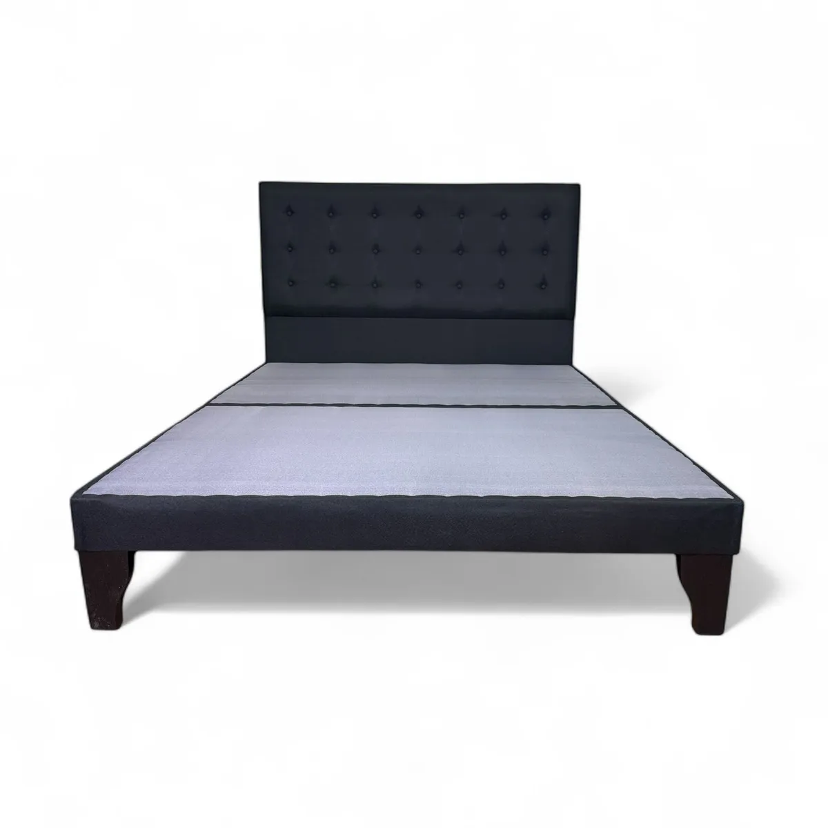 FLOBAL - Cama Europea 2 Plazas Base Dividida + Respaldo Abotonada Negra