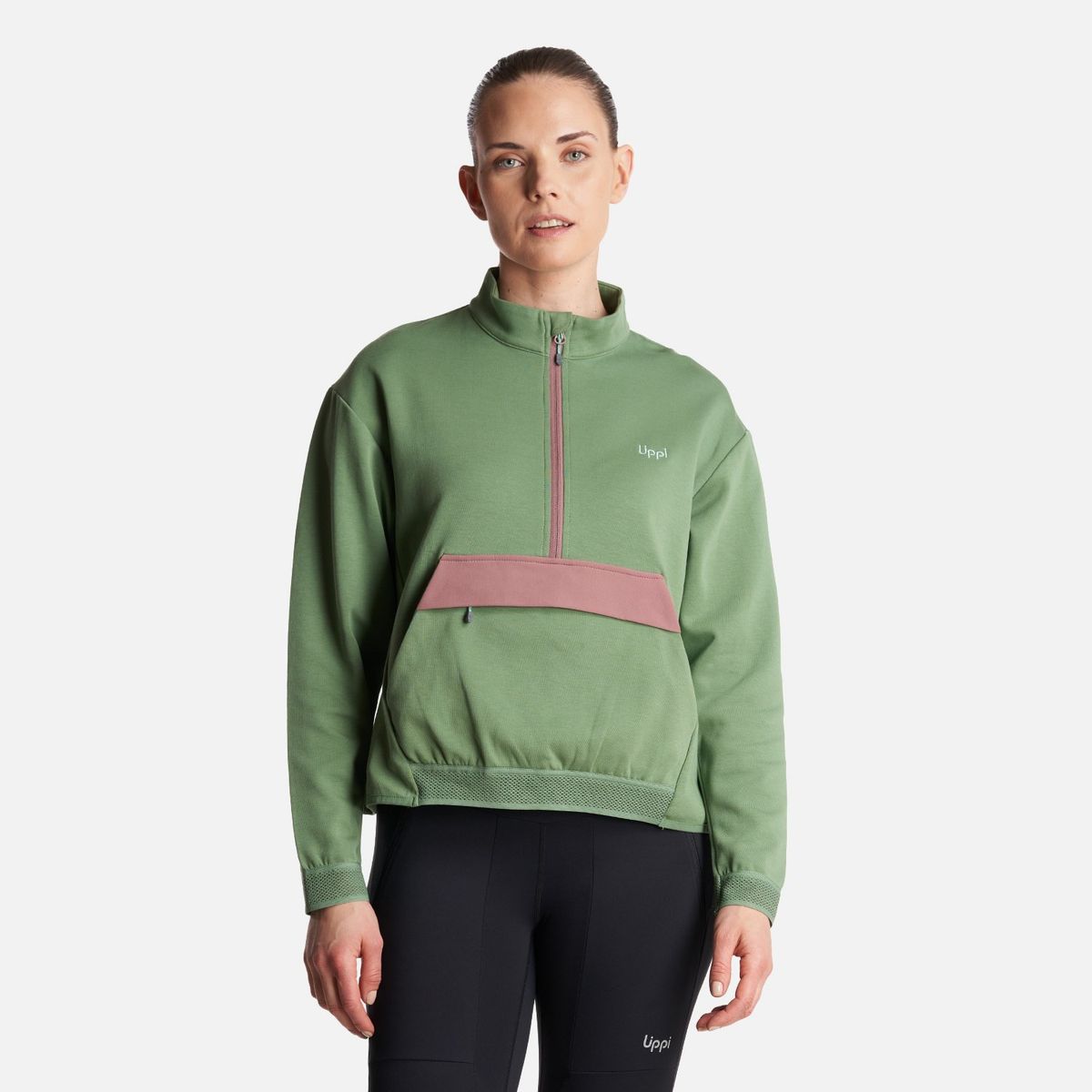LIPPI - Poleron Mujer  DownStreet 1/4 Zip Sweatshirt Verde Claro Lippi