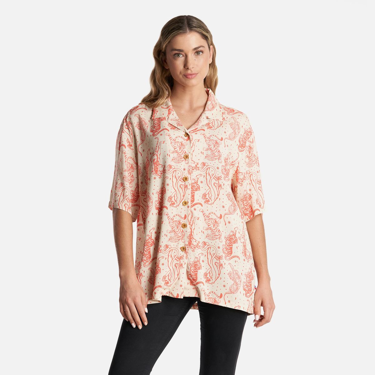 HAKA HONU - Camisa Mujer Cola de Tigre Print Beige Haka Honu