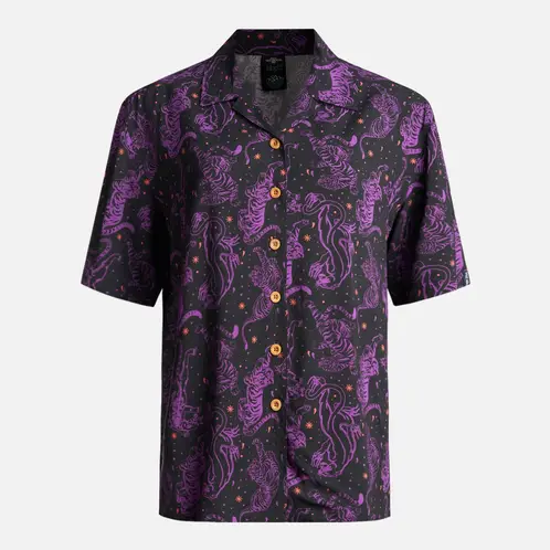 HAKA HONU - Camisa Mujer Cola de Tigre Print Negro