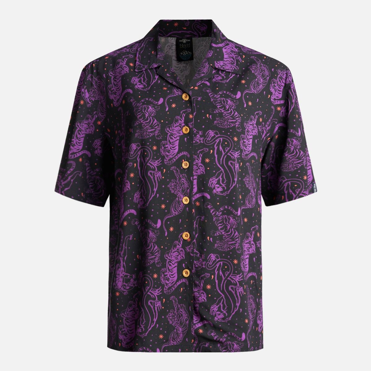 HAKA HONU - Camisa Mujer Cola de Tigre Print Negro Haka Honu