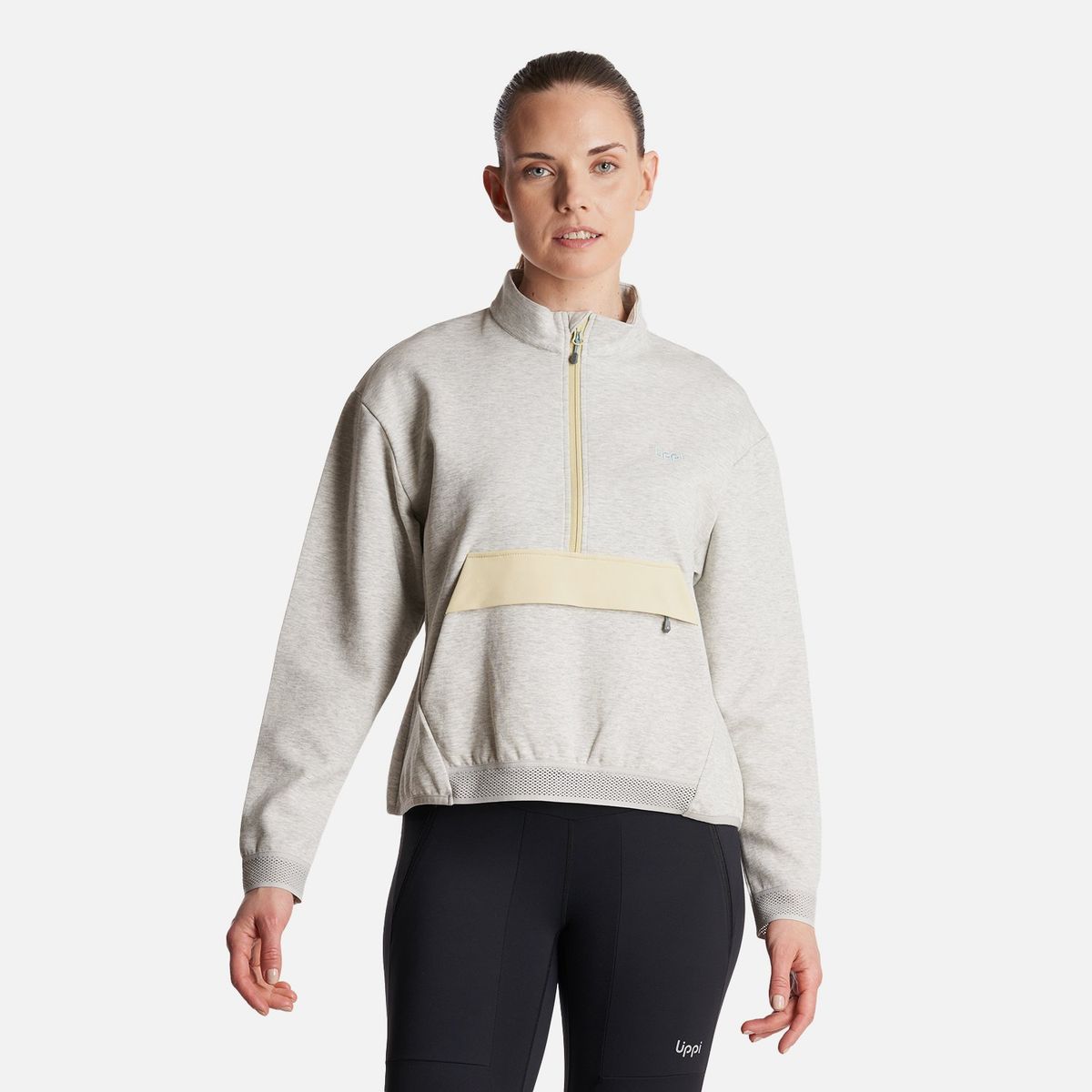 LIPPI - Poleron Mujer  DownStreet 1/4 Zip Sweatshirt Melange Gris Lippi