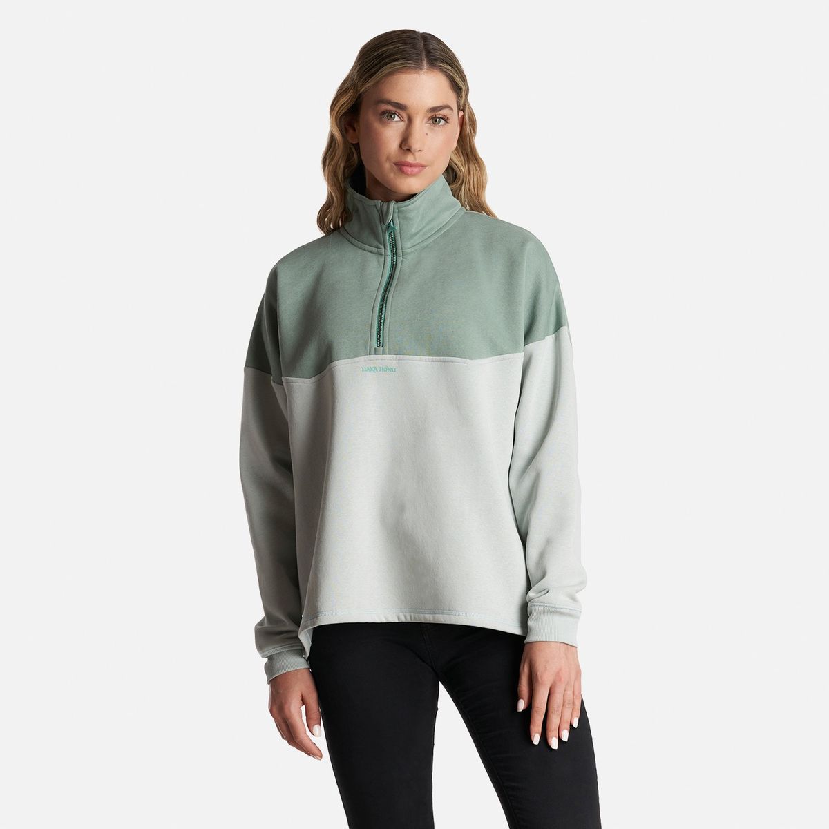 HAKA HONU - Poleron Mujer Peliculyon Verde Grisaceo Haka Honu