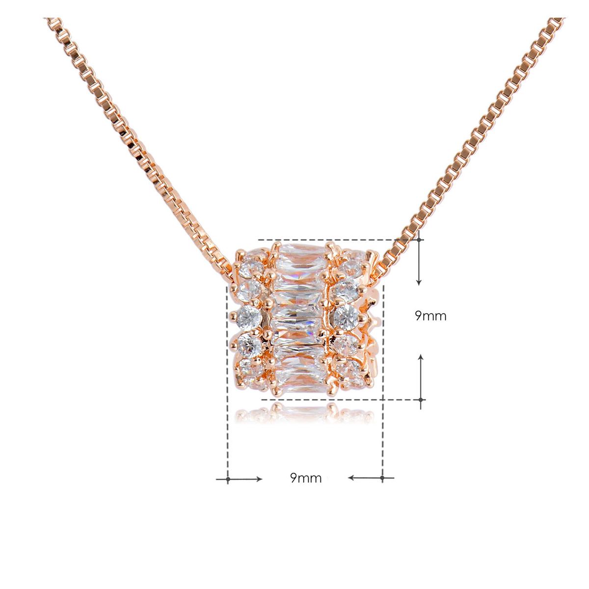 VANE COLLECTION - Collar para mujer cadena fina baño oro rosado colgante rueda circones baguette