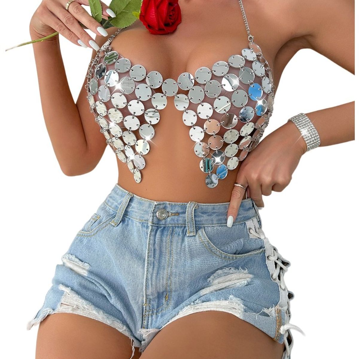 GARSIL - Crop Top Con Lentejuelas - Peto - Sosten De Fiesta Para Mujer
