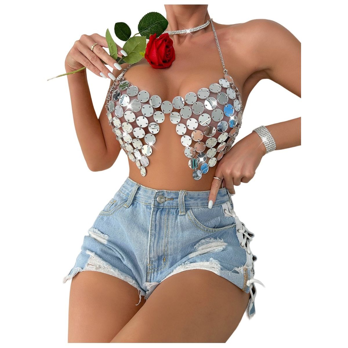 GARSIL - Crop Top Con Lentejuelas - Peto - Sosten De Fiesta Para Mujer