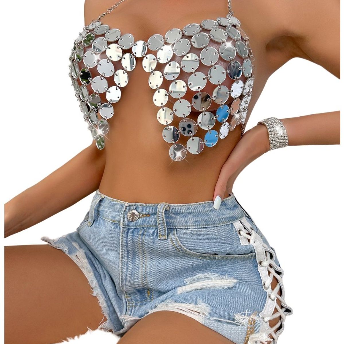 GARSIL - Crop Top Con Lentejuelas - Peto - Sosten De Fiesta Para Mujer