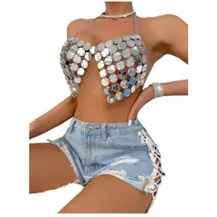 GARSIL - Crop Top Con Lentejuelas - Peto - Sosten De Fiesta Para Mujer