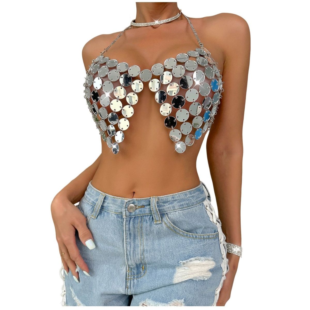 GARSIL - Crop Top Con Lentejuelas - Peto - Sosten De Fiesta Para Mujer