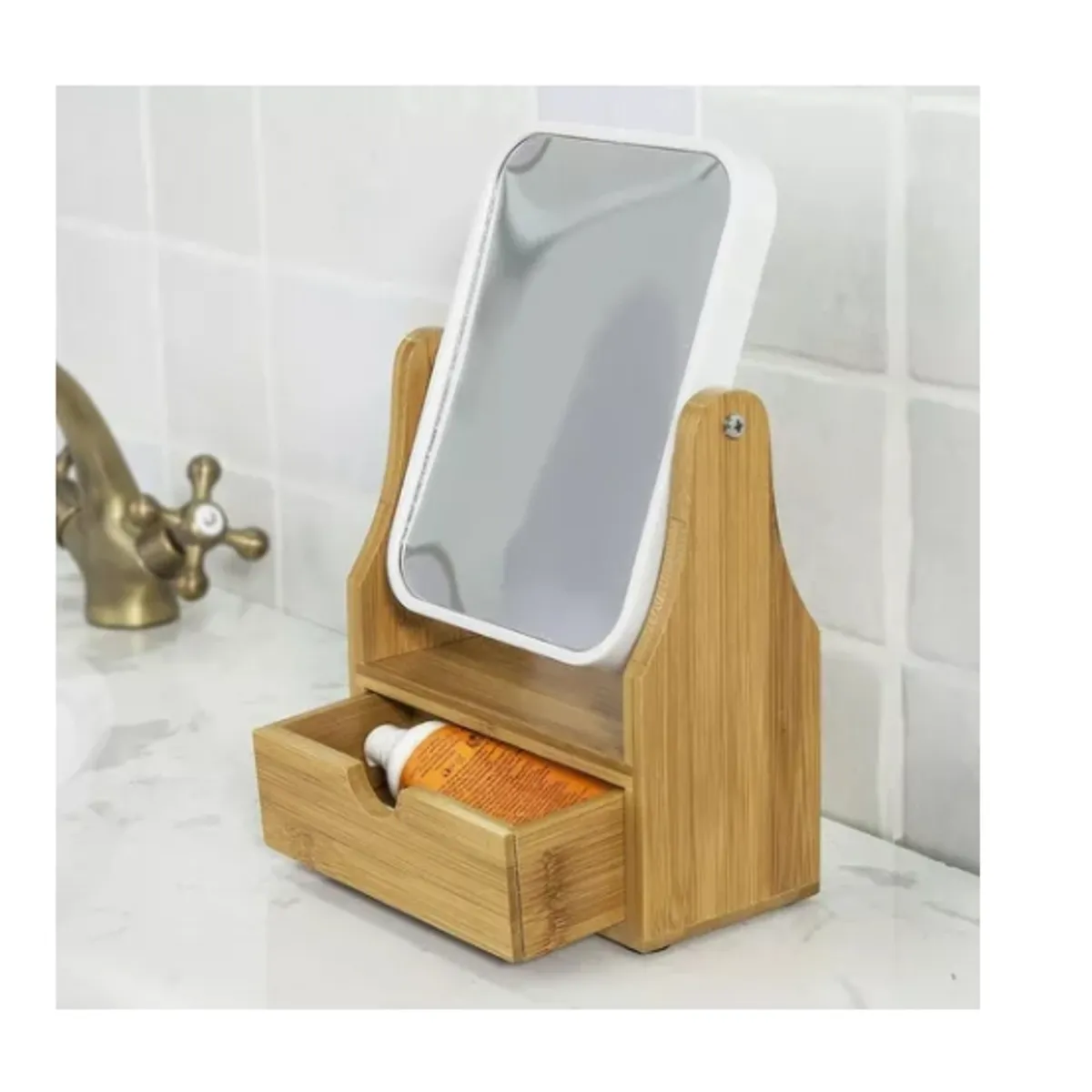 ESHOPANGIE - Espejo De Maquillaje Rotacion 360 Espejo De Mesa Con Cajon