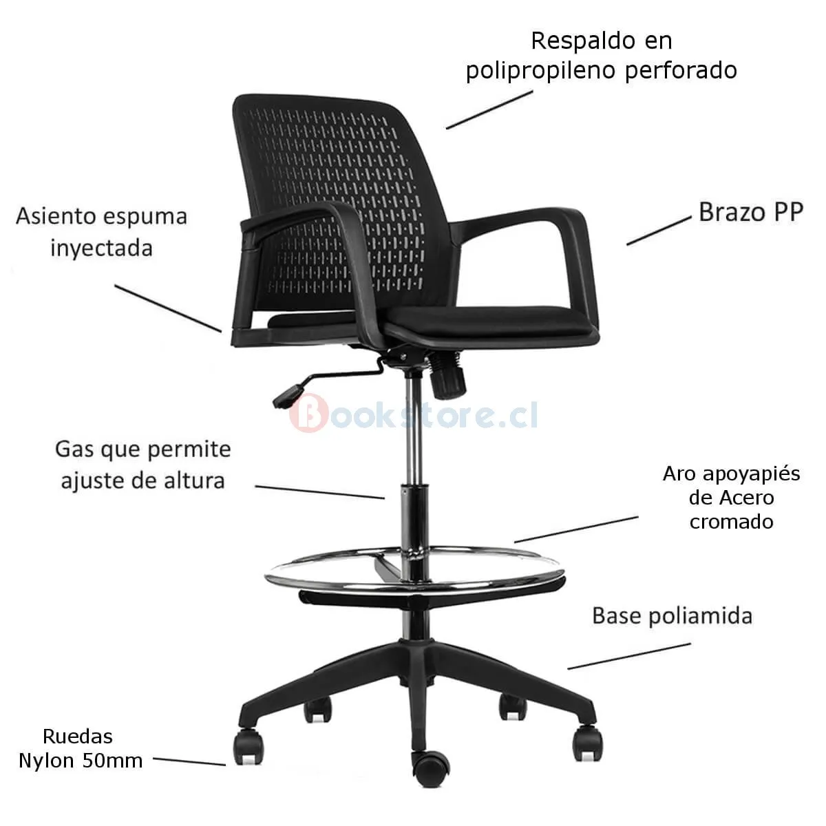 BOOKSTORE - Silla Cajero con Apoyabrazos Yes Negro  Bookstore