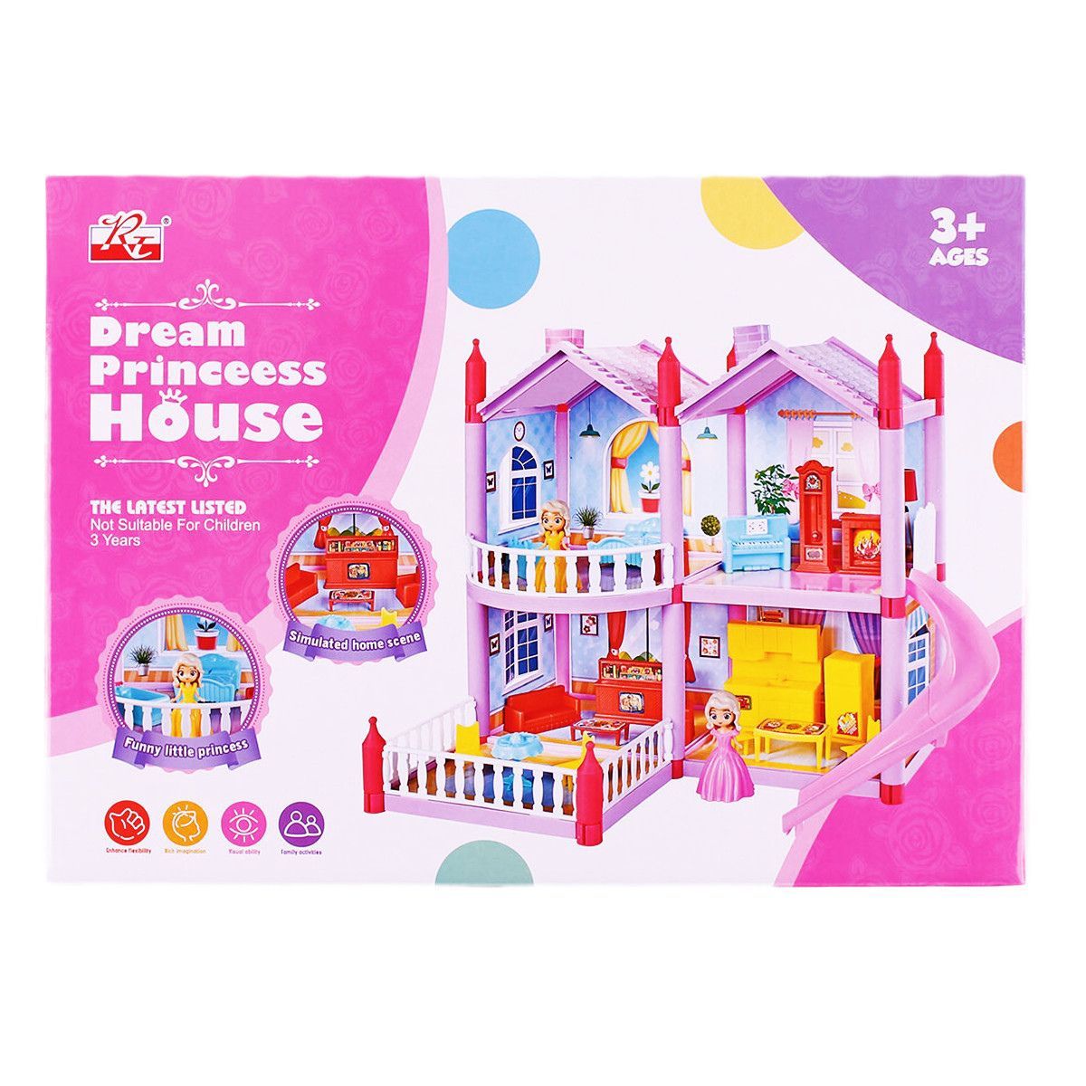 GENERICO - Casa de muñecas grande de princesa con Kit de patio