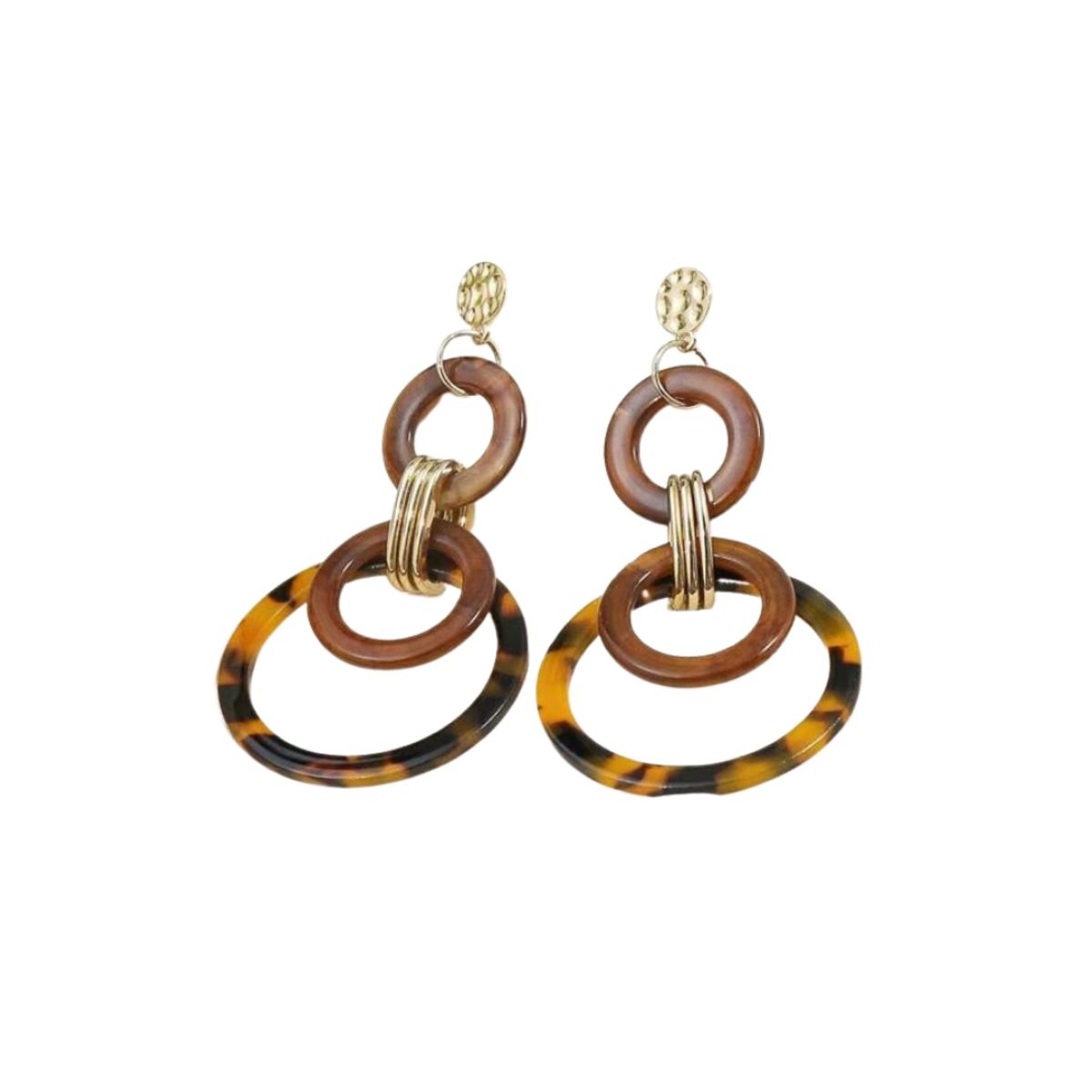 GENERICO - Pendientes largos redondos con estampado de leopardo