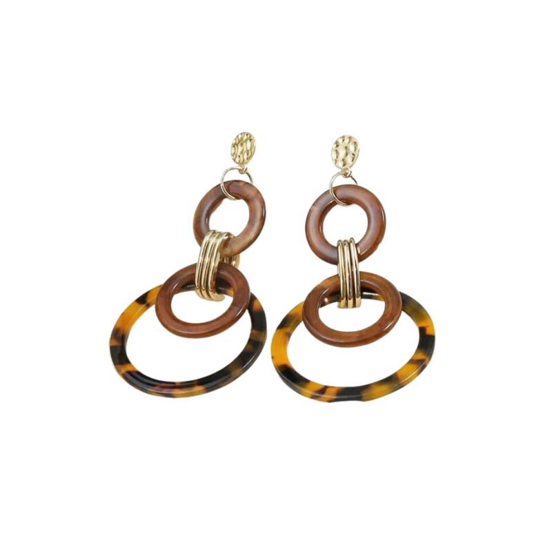 GENERICO - Pendientes largos redondos con estampado de leopardo
