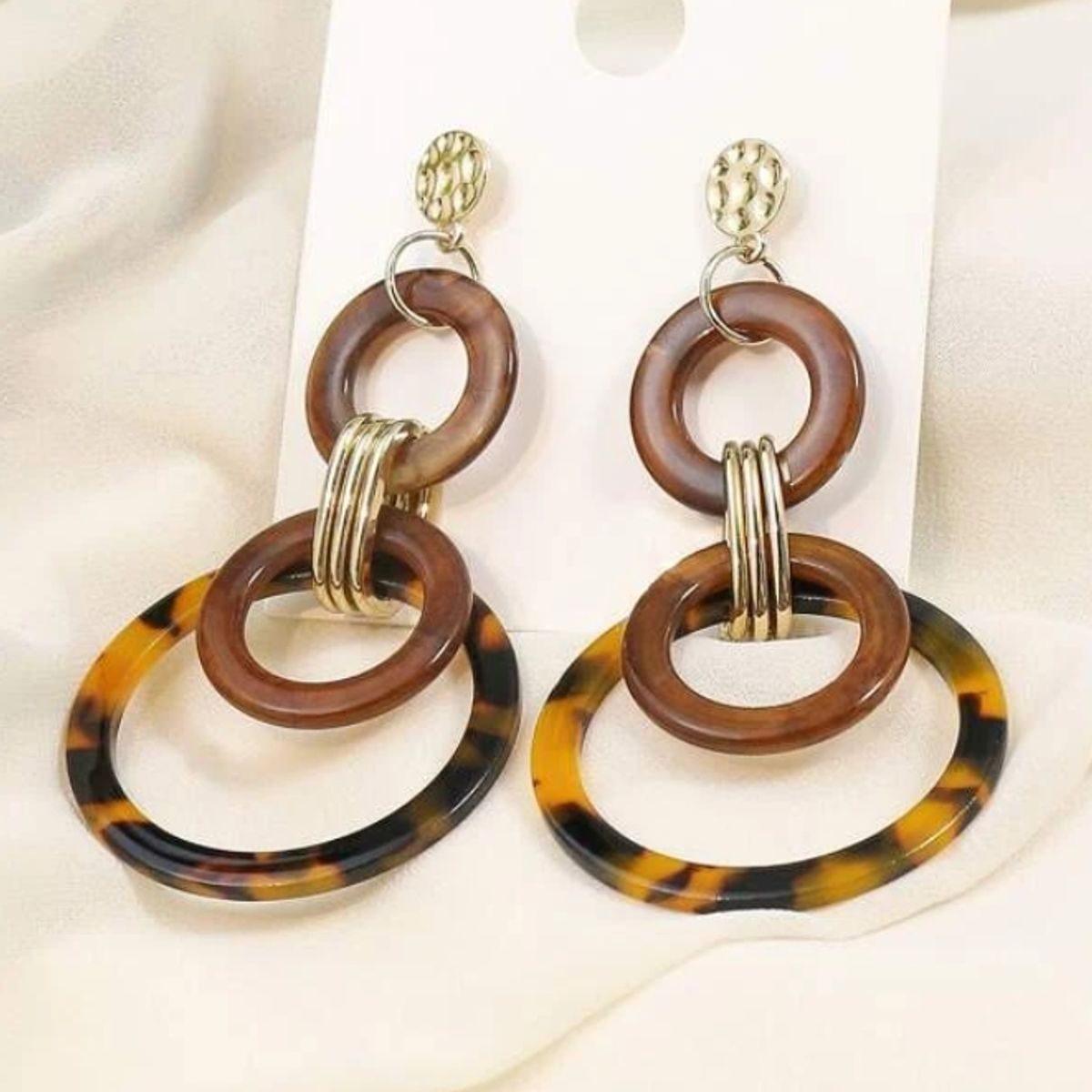 GENERICO - Pendientes largos redondos con estampado de leopardo