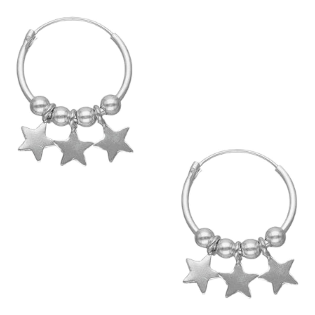 GENERICO - Aros argolla esferascon estrellas de 16mm de plata 925