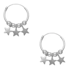 GENERICO - Aros argolla esferascon estrellas de 16mm de plata 925
