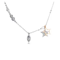 VANE COLLECTION - Cadena collar mujer fina baño rodio y oro rosado estrellas y circón
