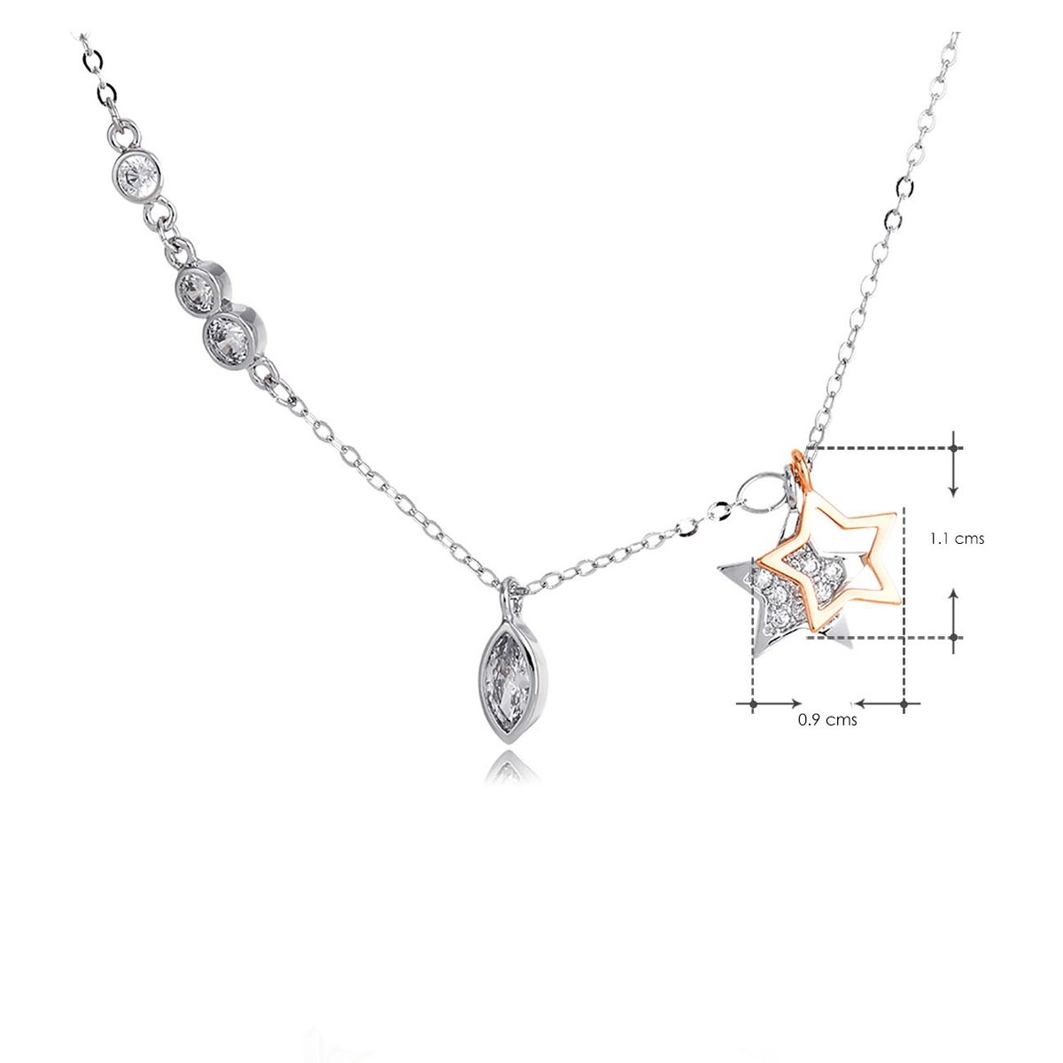 VANE COLLECTION - Collar para mujer cadena fina corto colgante estrellas y circón baño de rodio y oro rosado