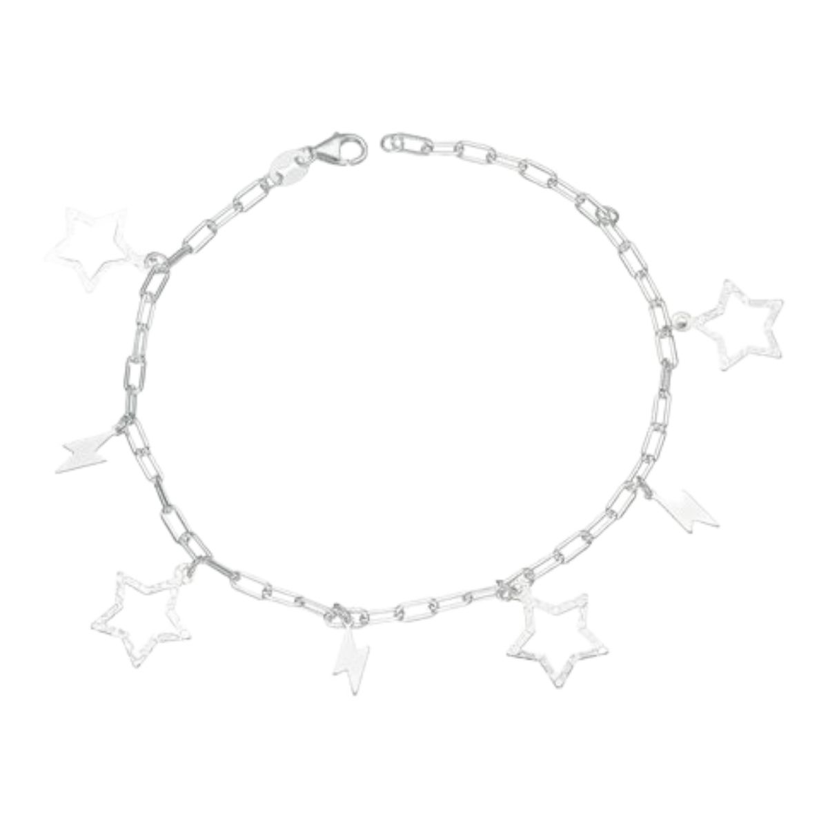 GENERICO - Pulsera tradicional rayos estrellas martilladas de 19 cm  de plata 925