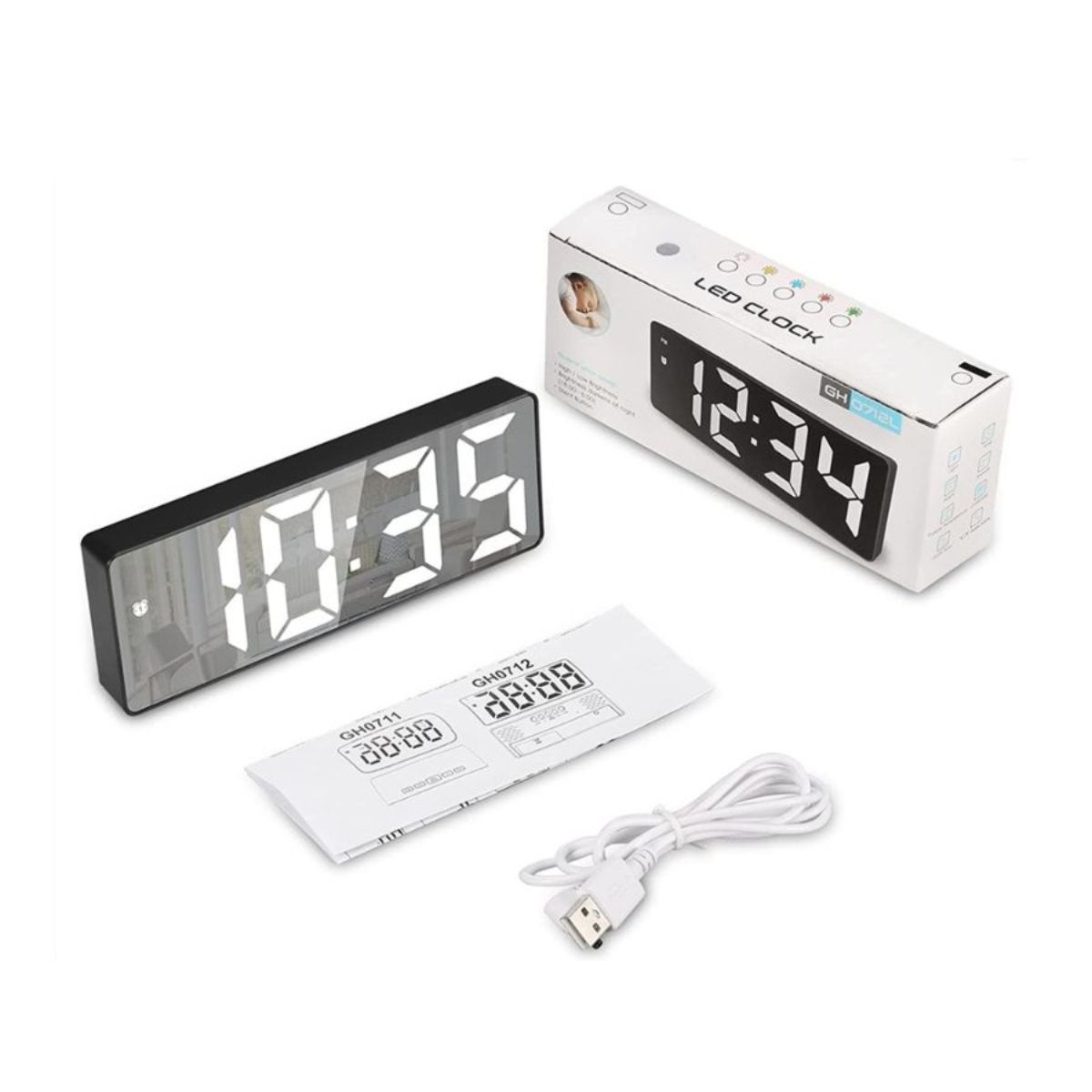 GENERICO - Reloj Despertador Digital Luz Blanca Led Clock Rectangular