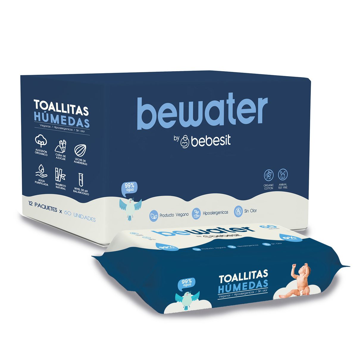 BEBESIT - Wipes Toallas Húmedas BeWater Bebesit - Caja 12 paquetes - 720 unidades