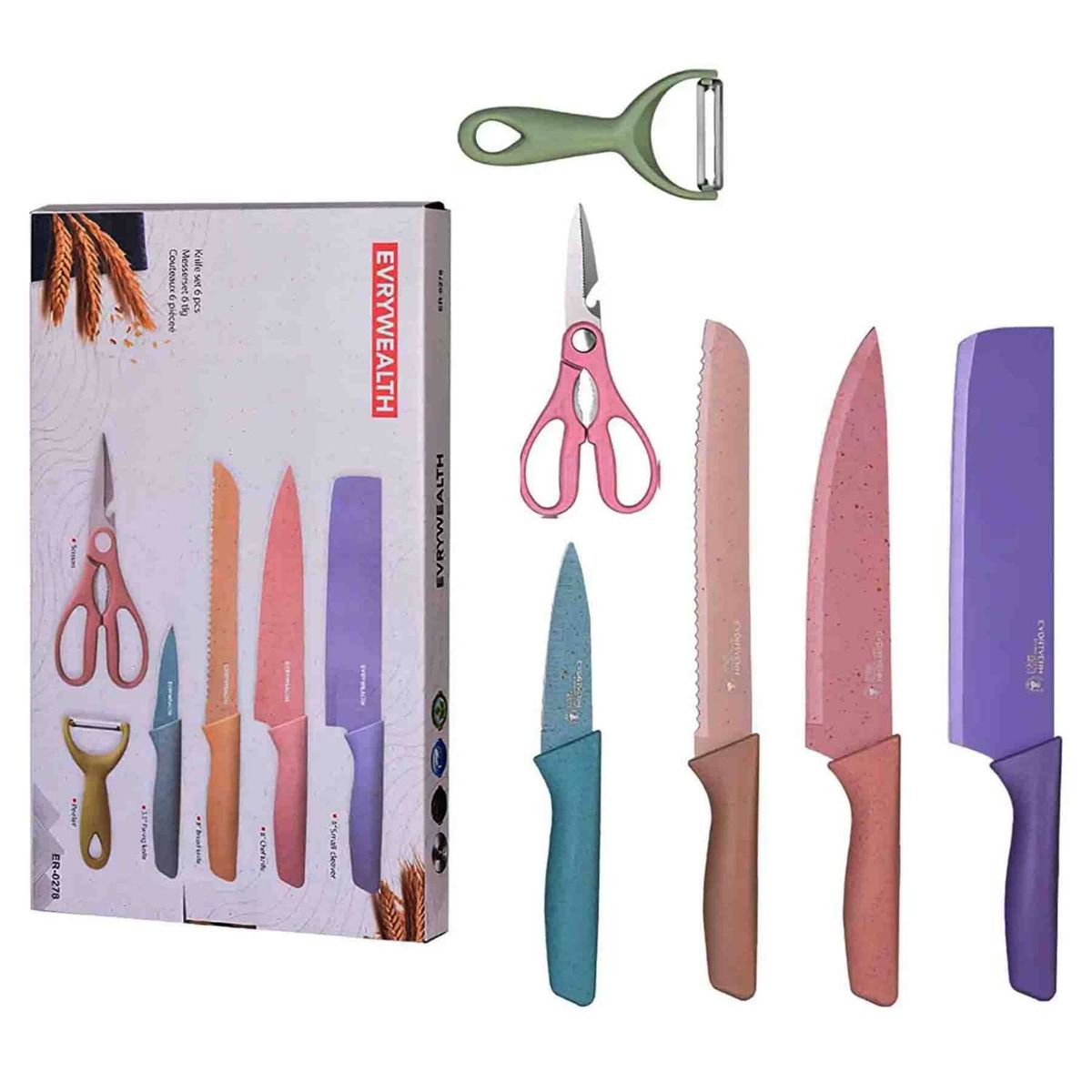 GENERICO - Set Juego Cocina Cuchillos Tijera Pelador 6 Pcs