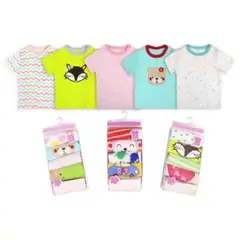 TEDMIMAK - Pack 5 Poleras de Algodón Manga Corta Niñas
