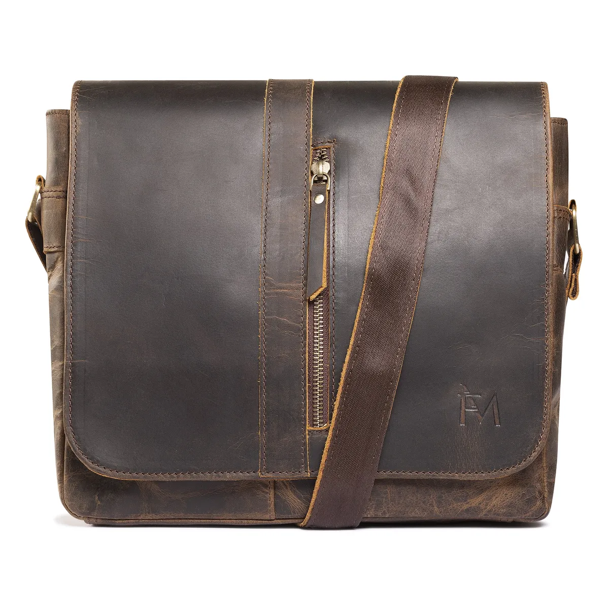 FRANZ MOSSI - Bolso de cuero grueso natural rustico Vintage Marrón Franz Mossi