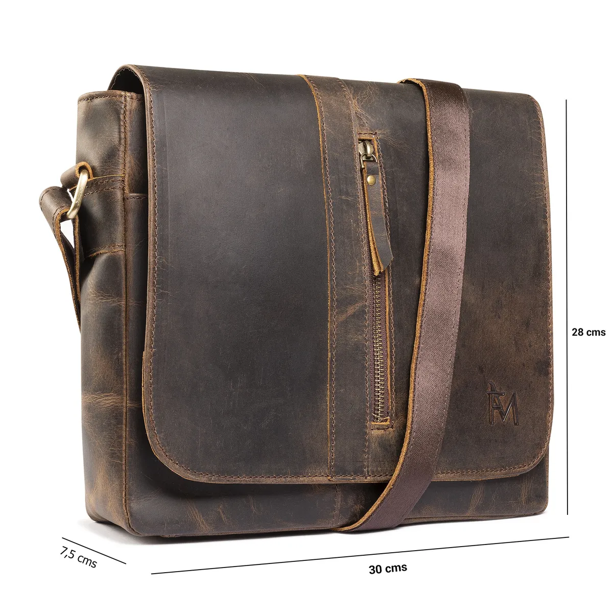 FRANZ MOSSI - Bolso de cuero grueso natural rustico Vintage Marrón Franz Mossi