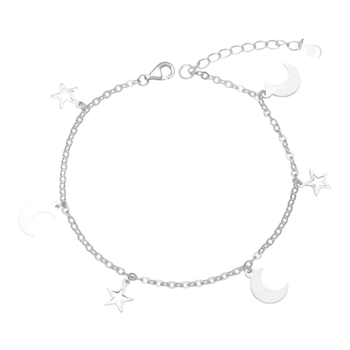 GENERICO - Pulsera media luna estrellas 18cm + 3cm de plata 925