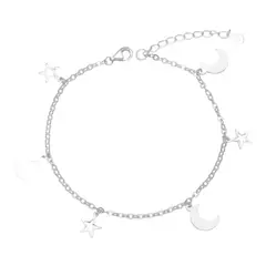 GENERICO - Pulsera media luna estrellas 18cm + 3cm de plata 925