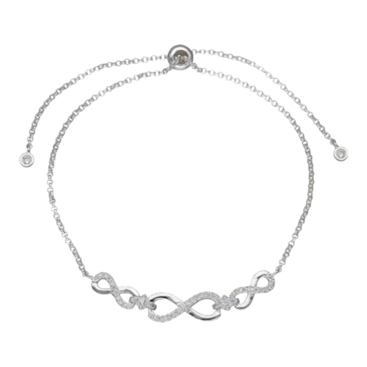GENERICO - Pulsera ajustable hasta 80 mm infinitos circones de plata 925