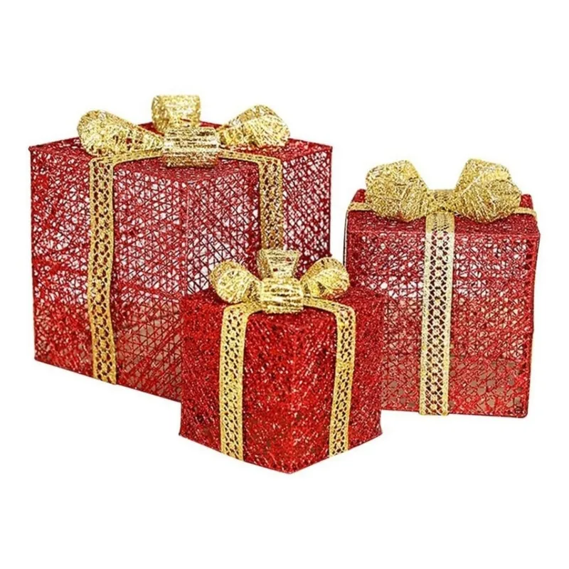 GENERICO - Decoracion navideña - Set de 3 Cajas de Regalo navidad con luz LED
