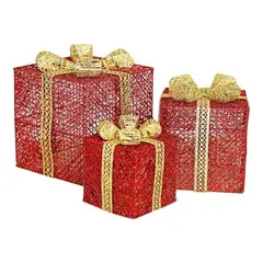 GENERICO - Decoracion navideña - Set de 3 Cajas de Regalo navidad con luz LED