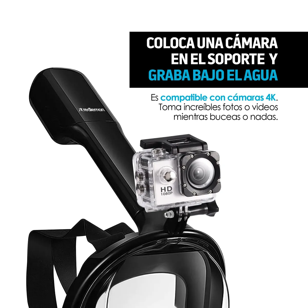 ACTUAL - Máscara de Buceo y Snorkel Con Soporte Gopro Antiempañado