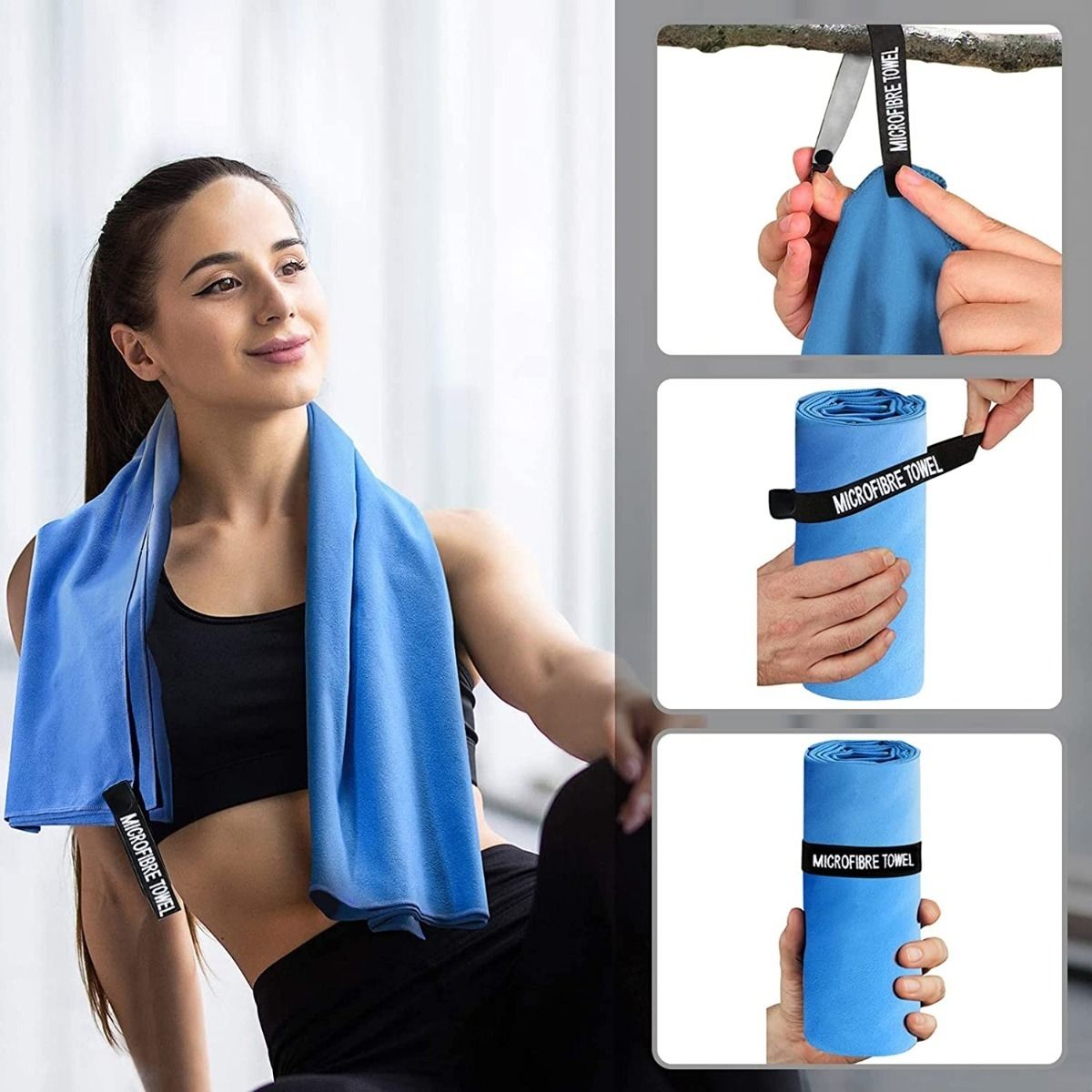 U BUY - Toalla Baño Viaje De Microfibra De Secado Rápido 3 Pcs Azul