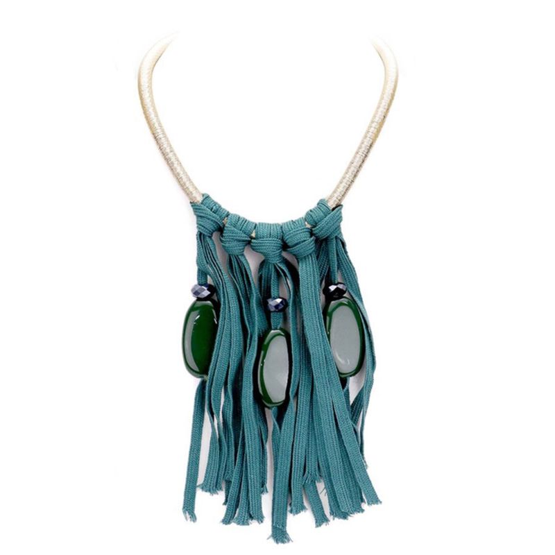 VANE COLLECTION - Collar mujer maxi diseño tiras cordón y piedras color petróleo