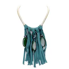 VANE COLLECTION - Collar mujer maxi diseño tiras cordón y piedras color petróleo