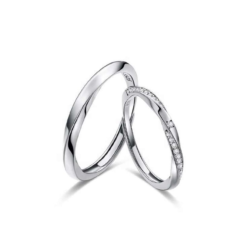 GENERICO - Anillos parejas ajustables amor ilusión plata 925