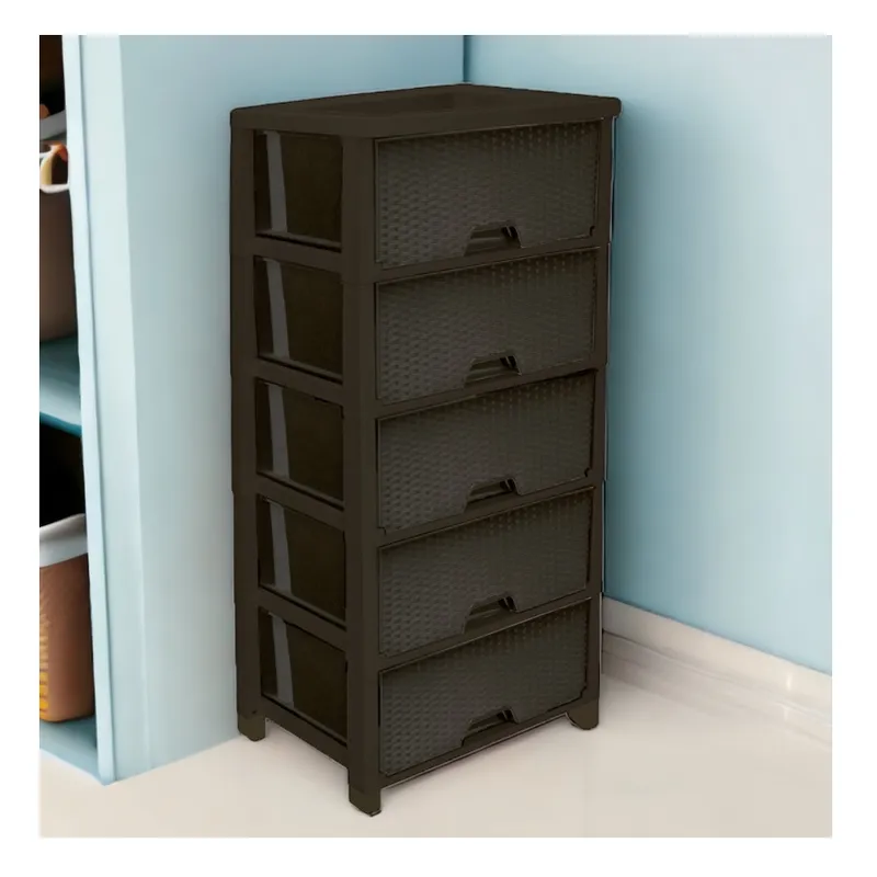 GENERICO - Cajonera ratán glamour clip 5 niveles cafe 125x54,5x44,5 cm