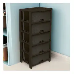 GENERICO - Cajonera ratán glamour clip 5 niveles cafe 125x54,5x44,5 cm